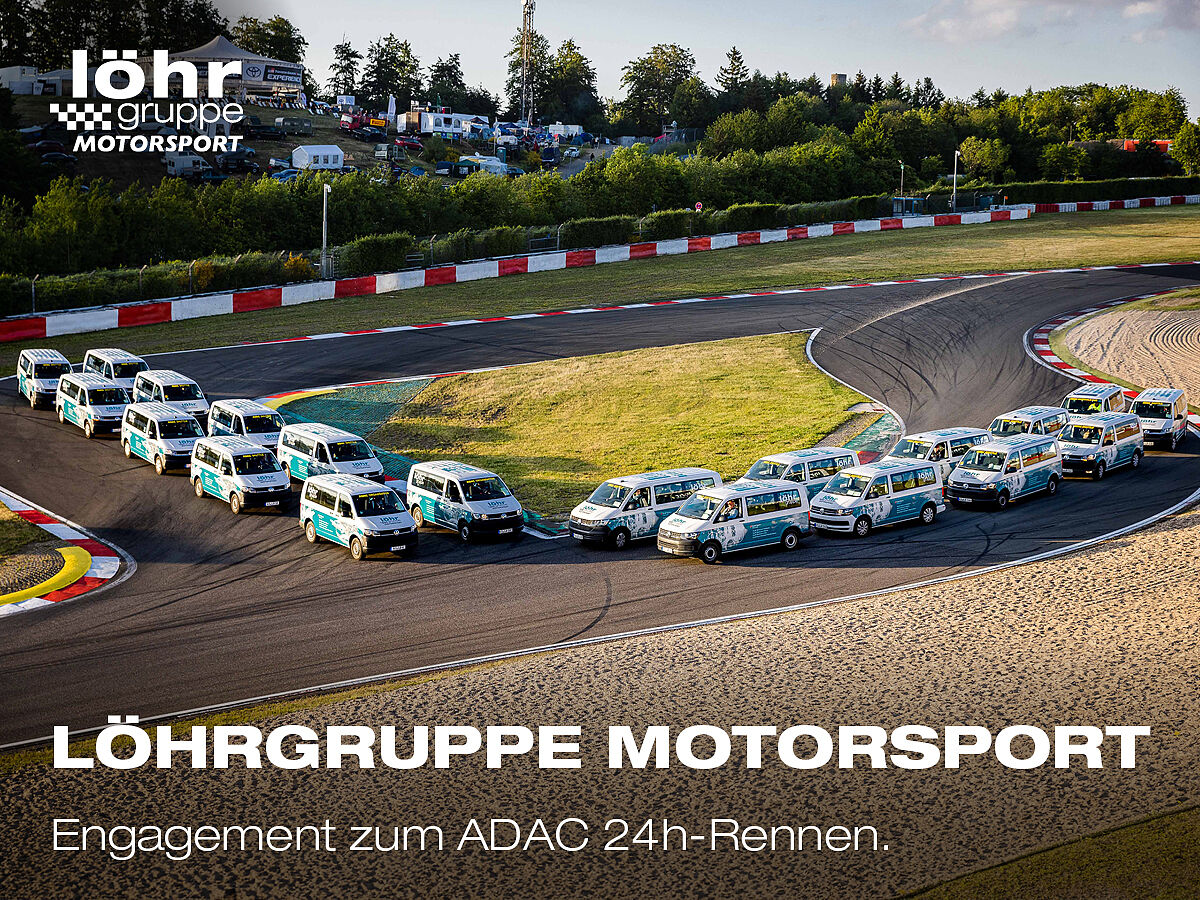 20 VW T6 Shuttle-Busse der LöhrGruppe beim 24-h-Rennen 2024 auf dem Nürburgring