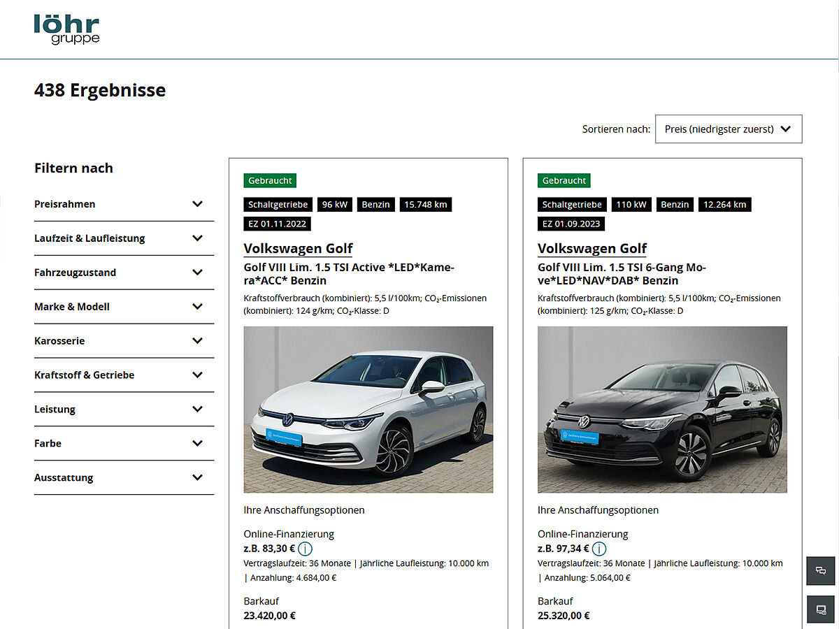 Screenshot LöhrGruppe Fahrzeug-Shop